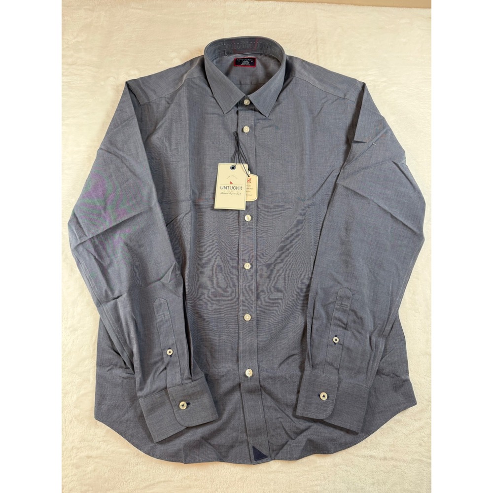 UNTUCKit Mens Large Blue Wrinkle Free Cotton Long Sleeve Button Down Shirt NWT